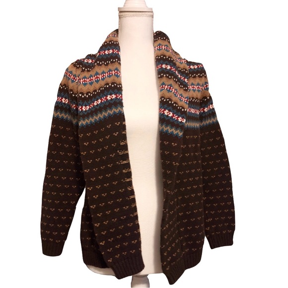 Chaps Sweaters - Chaps Western Fair Isle Open Cardigan | Cotton Knit | Petite Small | 100% cotton